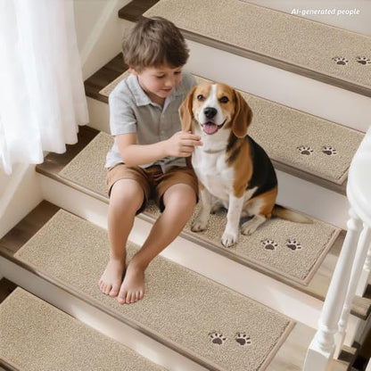 BEQHAUSE Stair Treads Non Slip for Wooden Steps 28" x 9", 15pcs, Beige - color: Beige - Dog Paws, size: 28 in X 9 in (15 Pieces)