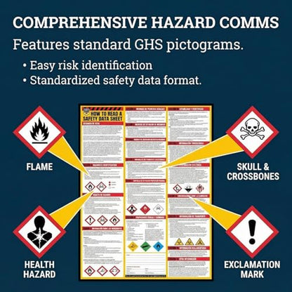 Performore Bilingual SDS Safety Poster Set Spanish English 2 Pack 24x33 Workplace Hazard Communication Sign UV Coated Paper OSHA Reference Chart