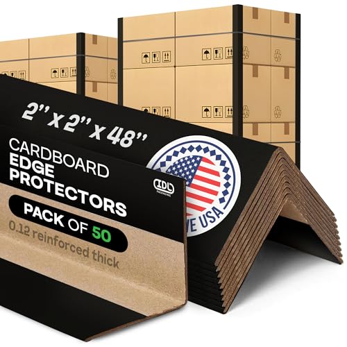 IDL Packaging Cardboard Edge Protectors 2" x 2" x 48", Black, Pack of 50 - V-Board Reinforced Cardboard Corners for Shipping - Kraft Cardboard Corners for Packing - Moving Corner Protectors - color: Black, size: 48" Length