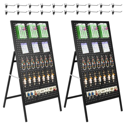 Eastern Tree Metal Pegboard Display Stand with 20 Hooks, Pegboard Panel Display, Standing Pegboard Panel, Peg Board Display Stand for Retail Display and Advent - 2 Packs Black - size: 2 Packs Black