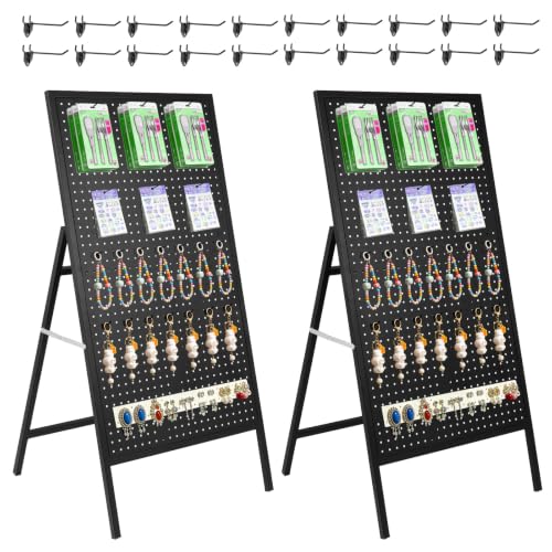 Eastern Tree Metal Pegboard Display Stand with 20 Hooks, Pegboard Panel Display, Standing Pegboard Panel, Peg Board Display Stand for Retail Display and Advent - 2 Packs Black - size: 2 Packs Black