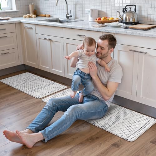 KIMODE Kitchen Mats 2PCS Cushioned Anti Fatigue Boho Kitchen Rugs and Mats - color: Light Blue Diamond, size: 17.3" x 47 "+ 17.3" x 29 "--0.47 inches