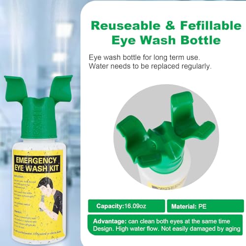 Portable Eyewash Station OSHA-Approved - Upgraded Emergency Eye Wash Bottles Flush Kit Clean Both Eyes Simultaneously Wall Mounted 16oz （No Solution） - color: 1Pcs