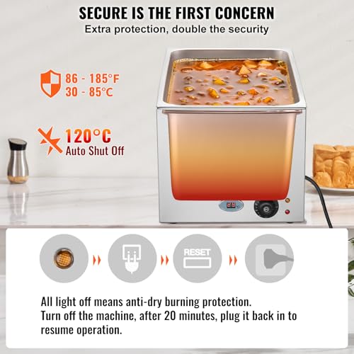 VEVOR Commercial Food Warmer 24QT Bain Marie 1200W Electric Buffet Steam Table - Countertop Stainless Steel for Wet or Dry Use - Parties, Catering and Restaurant - size: 12x20 Full Pan with display