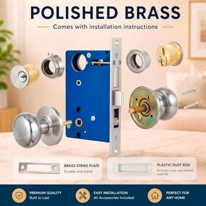 Tandefio 1 Set Double Cylinder Mortise Lock, Left Hand, Silver - color: Silver, style: Left Hand
