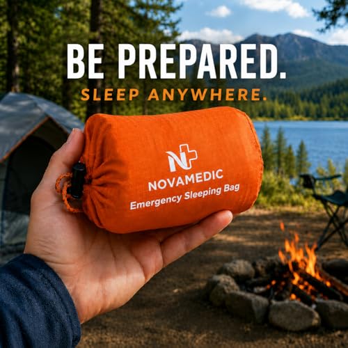 NovaMedic Emergency Sleeping Bag – 84"x36" Thermal Mylar Survival Bivy Sack – Waterproof, Lightweight & Compact Emergency Blanket for Camping, Hiking, Outdoor Survival & Travel - size: Pack of 5