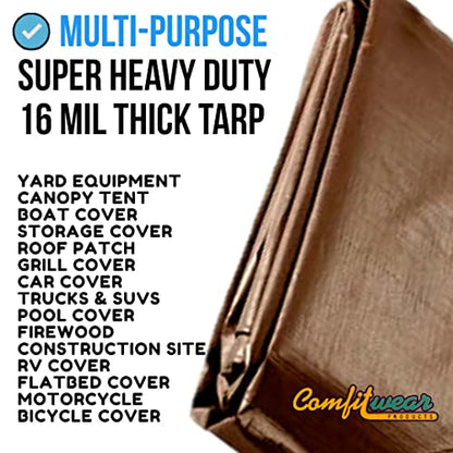 16 MIL Heavy Duty Tarp Super Heavy Duty Tarp Cover 16 MIL Multi-Purpose Extra Heavy Duty Tarps Car Tarp Boat Tarp Camping Tarp General Purpose Waterproof Tarp Cover (10' X 12', Brown) - size: 10' X 12'