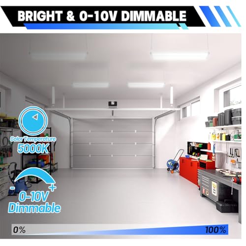 Allsmartlife LED Linear High Bay Shop Light 2-Pack, 5000K Daylight 300W 40500LM 0-10V Dimmable, Adjustable Tilt Hanging LED Shop Light Fixture for Garage Warehouse Workshop, ETL