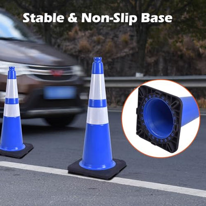 8-Pack Blue Reflective Traffic Cones 28" - Road Safety - color: Blue, size: 28inch