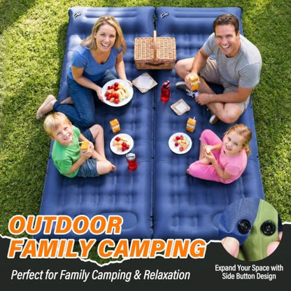 Camping Sleeping Pad, 6 inch Thick Ultralight Camping Mat with Pillow, Built-in Foot Pump Inflatable Sleeping Pads Compact for Camping Backpacking Hiking Traveling Tent,Single,Blue - color: Blue