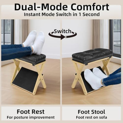 Foot Rest Under Desk at Work, Solid Wood Double Step Footrest - color: Natural Wood