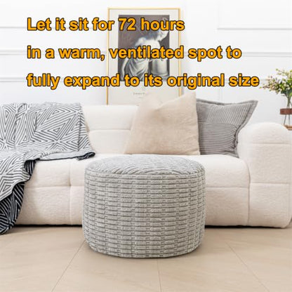 Asuprui Round Ottoman Pouf Foot Stool, Light Gray, 20x14In,Couch Foot Rest - color: Ash Grey, size: 20"D x 20"W x 14"H