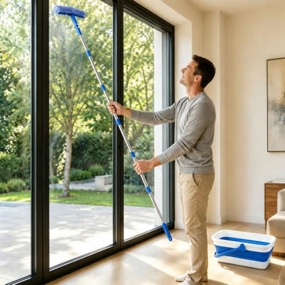 UFORU Window Cleaning Kit with 3 Gal Collapsible Bucket and Extension Pole