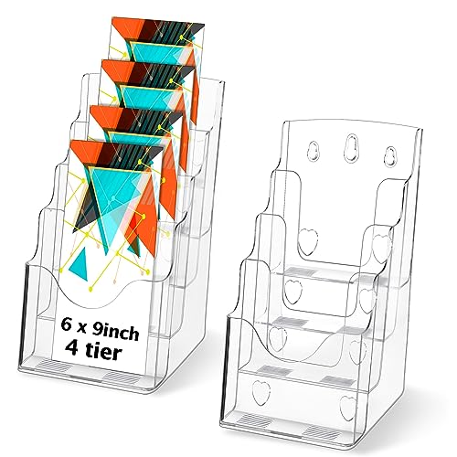 Crtiin 2 Pack 4 Tier Acrylic Brochure Holder 6 X 9 Inch, Clear Display - size: 6 x 9 Inch
