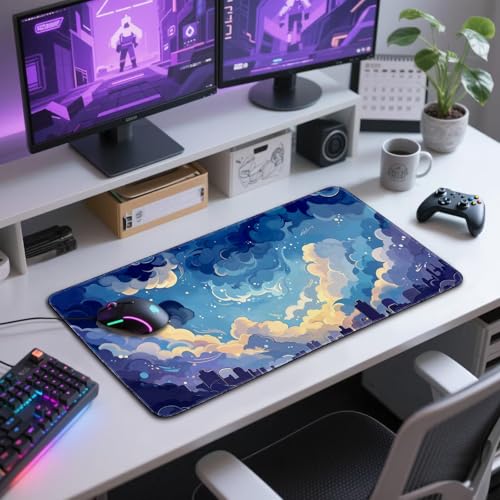 Blue Nebula Aesthetic Large Gaming Mouse Pad Desk Mat 31.5"x15.7" - color: Blue Nebula