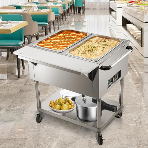 VEVOR Commercial Electric Food Warmer, 2-Pot Steam Table Food Warmer, Features 0-100℃ Adjustable Temp, Movable Professional Stainless Steel Table with ETL Certification for Catering and Restaurants - size: 2-Pot