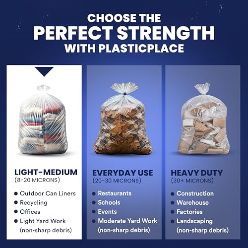 Plasticplace W55HDC1 55-60 gallon Trash Bags │ 12 Microns │ Clear High Density Garbage Can Liners │ 36” x 60” (200Count) - color: Clear, size: 200 Count (Pack of 1)
