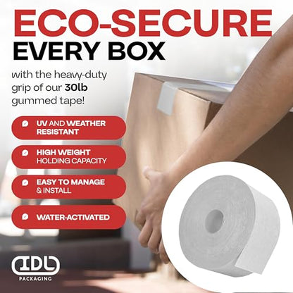 IDL Packaging 2.83" x 450' Water-Activated Kraft Gummed Tape, 30lb (6-Pack) - color: White, 30 lbs