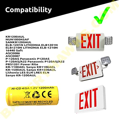 (2 Pack) 1.2v 1200mAh Ni-CD Battery ELB-1201N ELB1201N KR1200AUL KR-1200AUL ELB1210N ELB-1210N Exit Sign Light - color: NL-BH12120