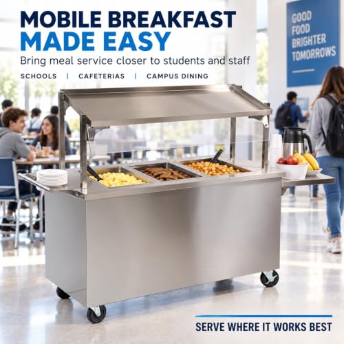 Commercial Meal Cart, 3-Well Stainless Steel, 78”W x 26”D x 58 3/4”H