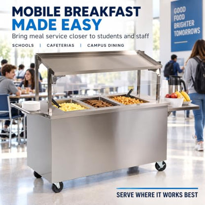 Commercial Meal Cart, 3-Well Stainless Steel, 78”W x 26”D x 58 3/4”H