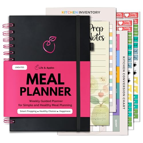 Life & Apples Weekly Meal Planner Notebook with Grocery List, Pink Spiral - color: Pink Spiral
