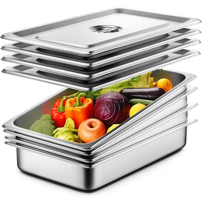 ZeroPone Hotel Pans with Lids, 4 Pack Full Size Thickened, 4" Deep - color: 4" Deep 4 Pack（Thickened）, size: 1/1 Size