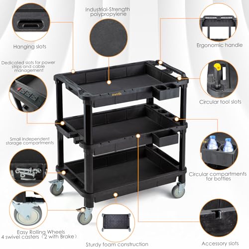 ELAFROS 3-Shelf Heavy Duty Rolling Utility Cart, 32.4 x 18.3 in - style: Standard