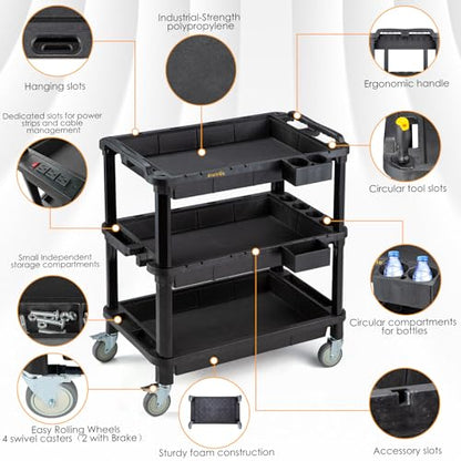 ELAFROS 3-Shelf Heavy Duty Rolling Utility Cart, 32.4 x 18.3 in - style: Standard