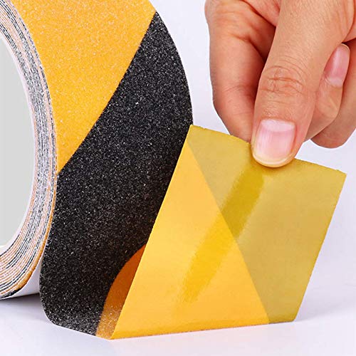 HAOT 2 Inch X 32.8ft Non Slip Safety Grip Tape for Stairs Steps Black/Yellow Non Skid Tread High Traction Friction/Strong Grip Abrasive Adhesive Hazard Caution Tape - color: Yellow/Black, size: 2" Width x 396" Long