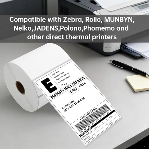HUOJI 4x6 Direct Thermal Shipping Labels, 4 Rolls 2000 Labels, Compatible with Rollo, Zebra, MUNBYN Printers, Commercial Grade - size: 4rolls | 2000 Labels