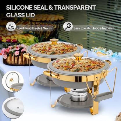 ROVSUN 6QT Chafing Dishes for Buffet 4 Pack, [Game Changer Maifanite-Coated] Chafing Dish Buffet Set, [Unique Gray & Gold Color] Chafers and Buffet Warmers Sets with Lid Holder for Party Wedding - color: Gray-gold