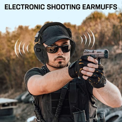 Electronic Ear Protection for Shooting with 5X Sound Amplification, Active Ear Protection for Gun Range, Gun Range Hearing Protection Muffs, NRR 26dB Noise Reduction Headphones for Hunting/Shooting - color: Black