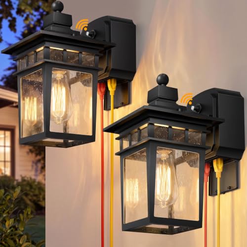 Porch Light with GFCI Outlet, 2 Pack Dusk to Dawn Outdoor Wall Lights - color: Black, size: 2-Pack-Dusk to Dawn