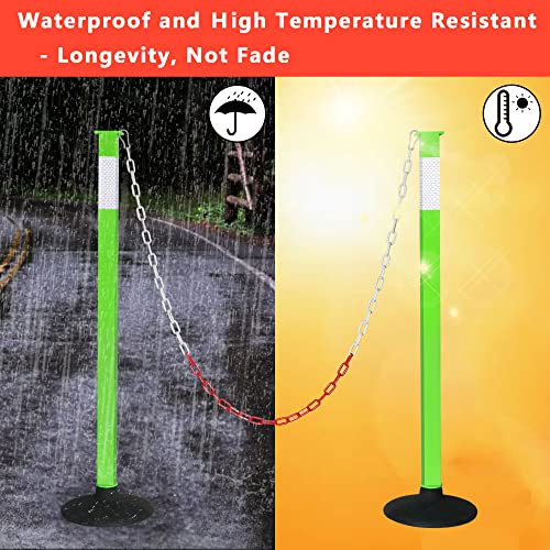 2 Pack Traffic Delineator Post Cones with Weighted Base, Adjustable Green Safety Cones with Reflective Collars & Plastic Chains, Construction Parking Barrier Cones for Driving Practice Driveway Road - color: Green, size: 2 Pack