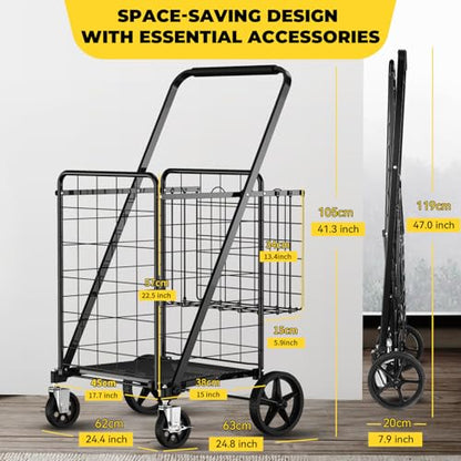 4.5 Cu Ft Folding Shopping Cart with 360° Braked Swivel Wheels