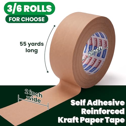 ADHES Fiberglass Reinforced Kraft Paper Tape, 2 Inch x 55 Yards