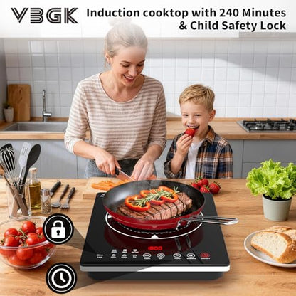 VBGK Single Burner Induction Cooktop,Hot Plate with 6 Cooking Modes, portable cooktop with LCD touch control,9 Levels &4H Timer,1800W 110V Portable induction Cooktop - size: single burner cooktop