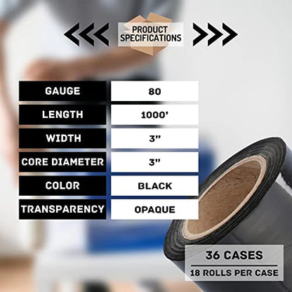 PSBM Dark Black Mini Stretch Wrap with Plastic Handle, 648 Rolls 3 Inch x 1000 Feet 80 Gauge Heavy Duty Plastic Wrap Industrial Strength Shrink Film for Moving, Packing & Shipping - color: Black, size: 648 Rolls
