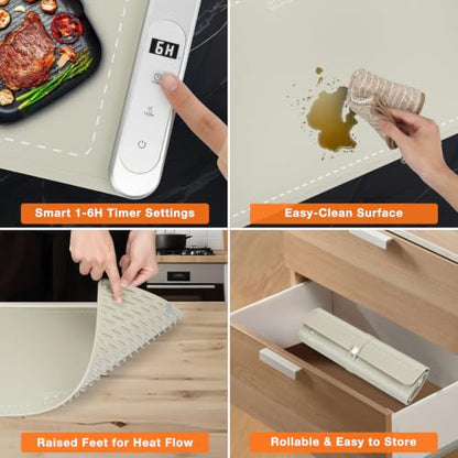 FYY Warming Mat for Food 24"x15", Rapid and Full Surface Heating Khaki - color: Khaki, size: X Large Size: 24"x15"