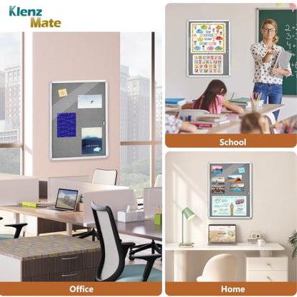 38"x28" Enclosed Bulletin Board Tamper-Proof Dispaly Case, Grey Fabric - color: Silver Frame / Grey Felt, size: 38" x 28"