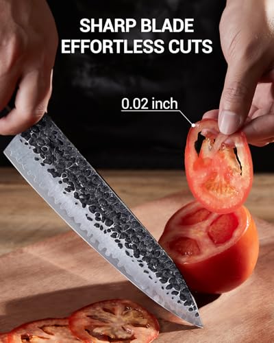 FAMCÜTE 8" Japanese Knife, Hand Forged Sharp Chef Knife w/Rosewood Handle - size: 8" Chef knife