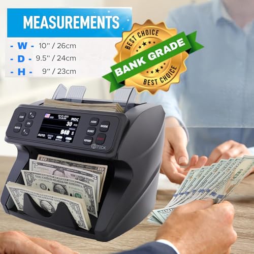 DETECK DETECK DT600 Bank Grade Money Counter Machine Mixed Denomination, Multi Currency Value Counting Money Machine, Serial Number, 2CIS/UV/IR/MG/MT Counterfeit Detection with DETECK DT40P Printer