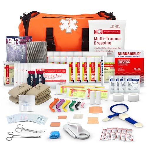 First Responder Trauma First Aid Kit Bag – Fully Stocked Emergency Medical Kit for Workplace, Vehicle & Home – OSHA & ANSI Compliant – Portable – Orange