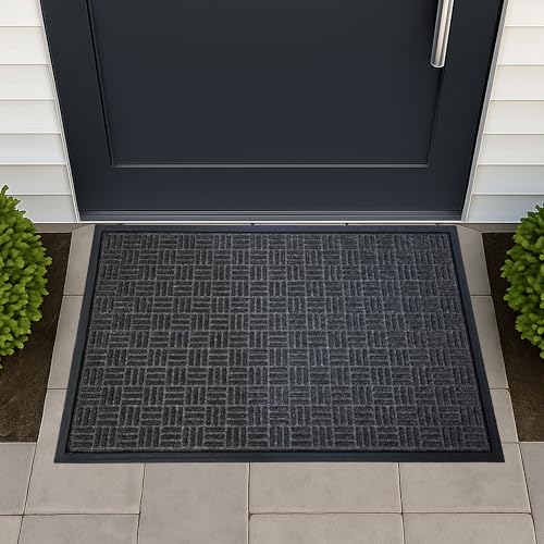 ULTRALUX Indoor Outdoor Rubber Scraper Door Mat, Non-Slip 24”x35” Dark Gray - size: 24” x 35”