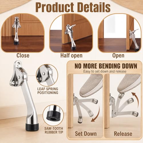 20 Pack Kickdown Door Stopper, 5" Metal with Rubber Tip