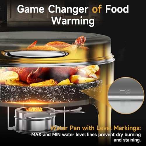 Chafing Dishes for Buffet, 6QT Round Stainless Steel Chafing Dish with Transparent Hydraulic Lid, 304 Food Pan, Buffet Warmer for Parties and Events (Golden) - color: Golden