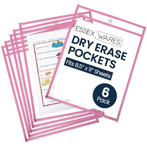 Essex Wares - 6 Pack, Pink Dry Erase Pockets, 10" Wide x 13.5" Tall - color: Pink