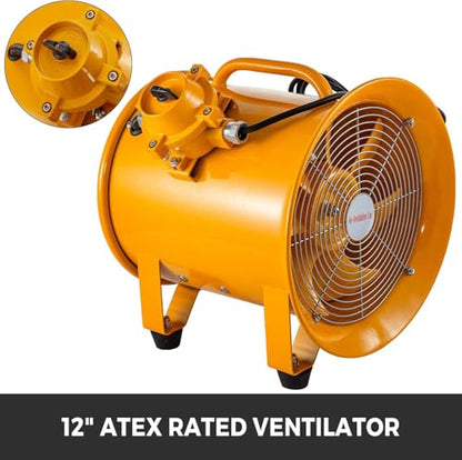 VEVOR Explosion Proof Fan 12 Inch, 550W, Industrial Portable Ventilator Blower/Exhaust with 9.8ft Light Cord -No Plug - size: 12 Inch