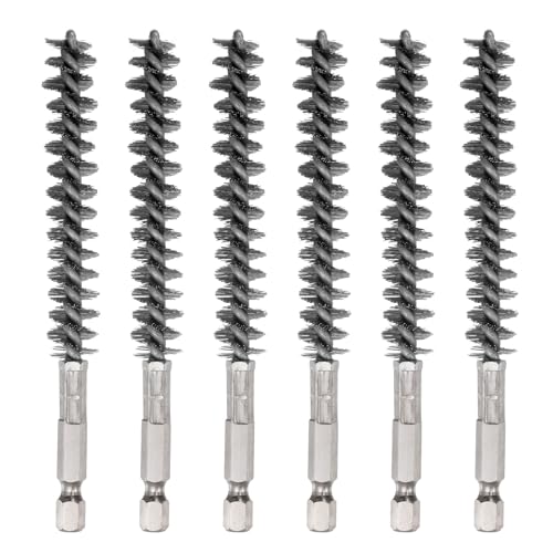 HARFINGTON 6Pcs 304 Stainless Steel Bore Brush 12mm Dia 4.5" Long Cleaning Twisted Wire Brush with Handle 1/4" Hex Shank for Tubes Ports Bearings, Silver - size: 12mm